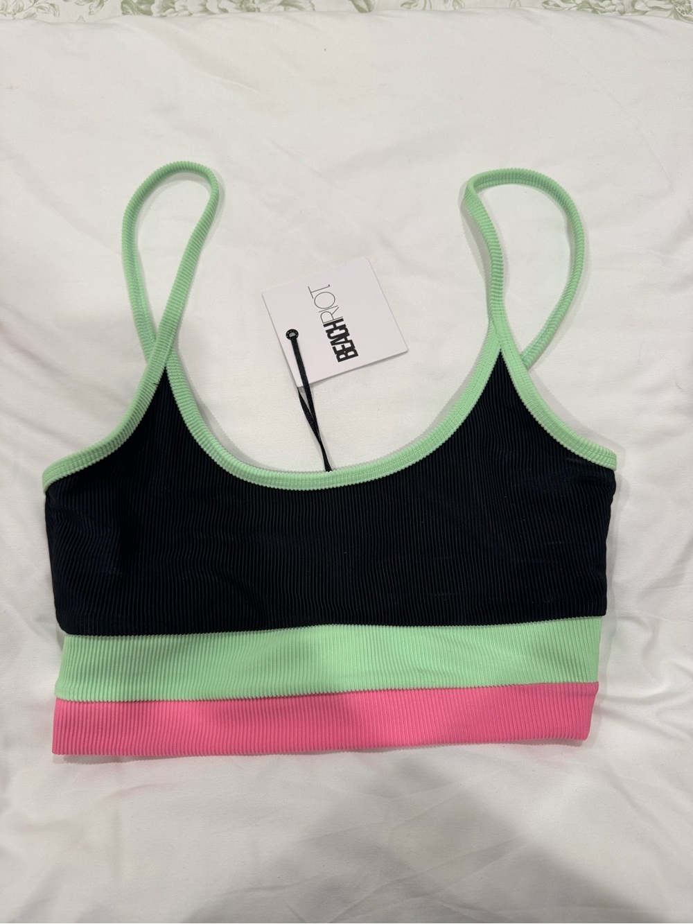 Beach Riot Colorblock Ribbed Bra - Black, Mint & Pink